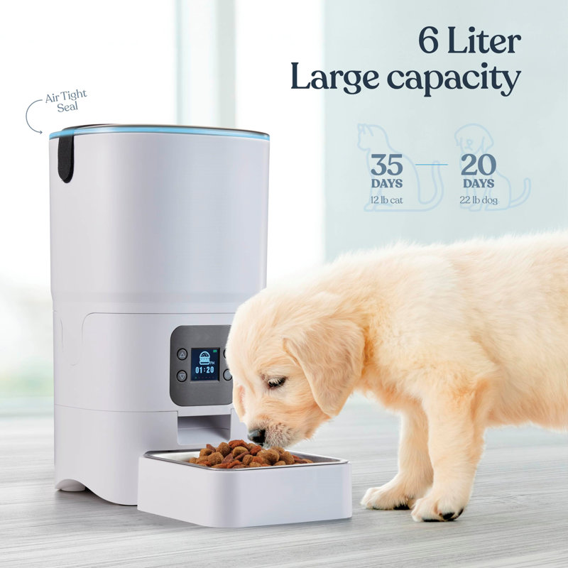 ALL AMERICAN FURNITURE MATTRESS INC Smart Automatic Cat Feeder Reliable Automatic Cat Food Dispenser With Display LCD Screen For Easy Set Up Portion Control Automatic Dog Feeder Desiccant Bag